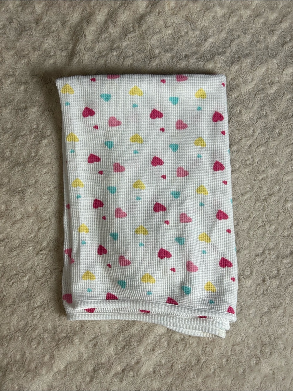 Parent's Choice Pink Hearts Baby Blanket Thermal Waffle Weave White Yellow Blue